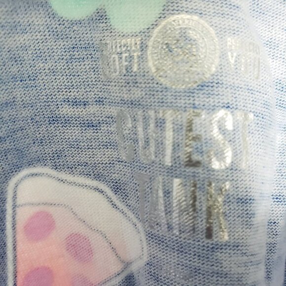 SO Blue Tank Top Pizza Donuts Rainbows Hearts Girl's size 14 - Picture 3 of 5